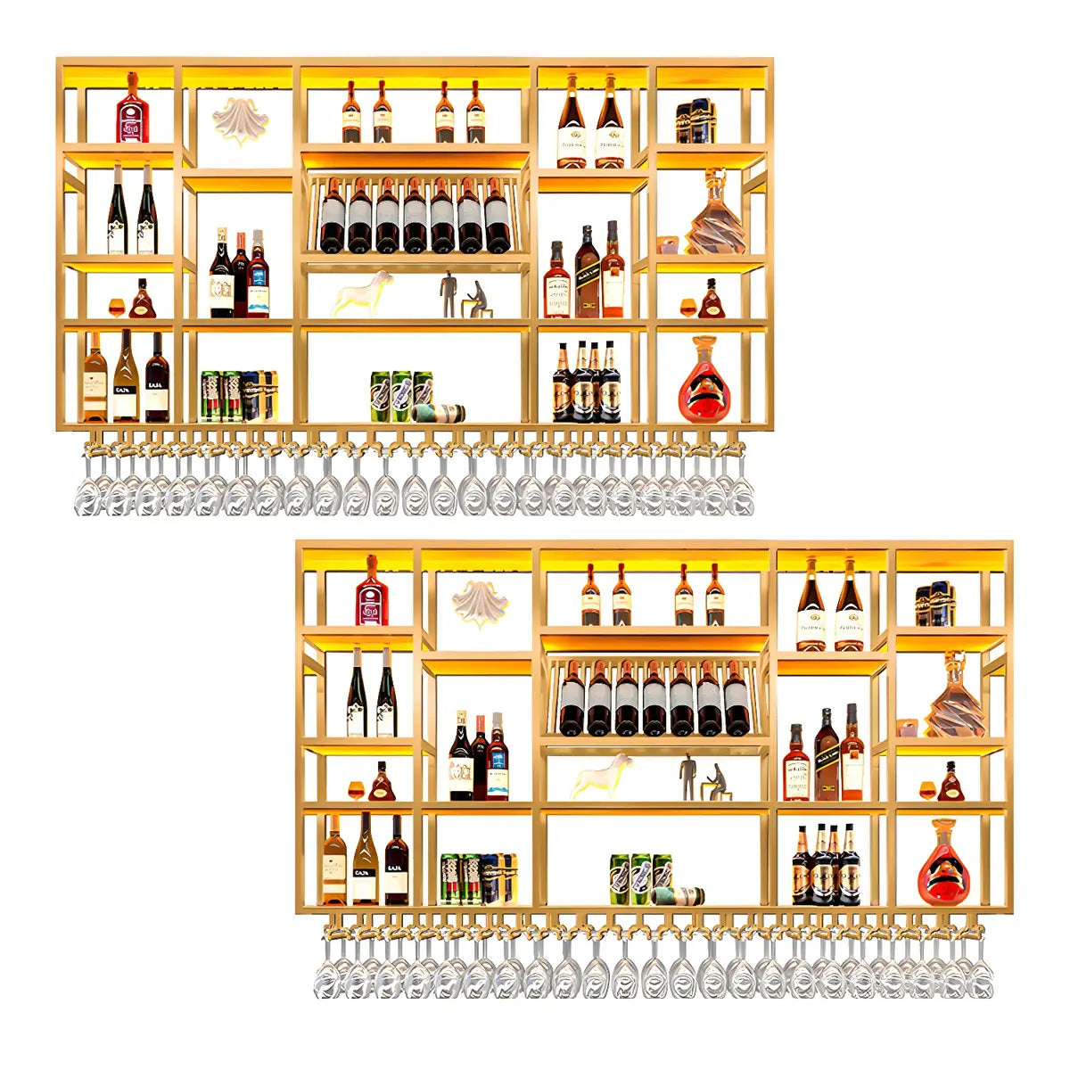 Large Black Metal Floating Wall Wine Rack — Black / 2 Piece Set