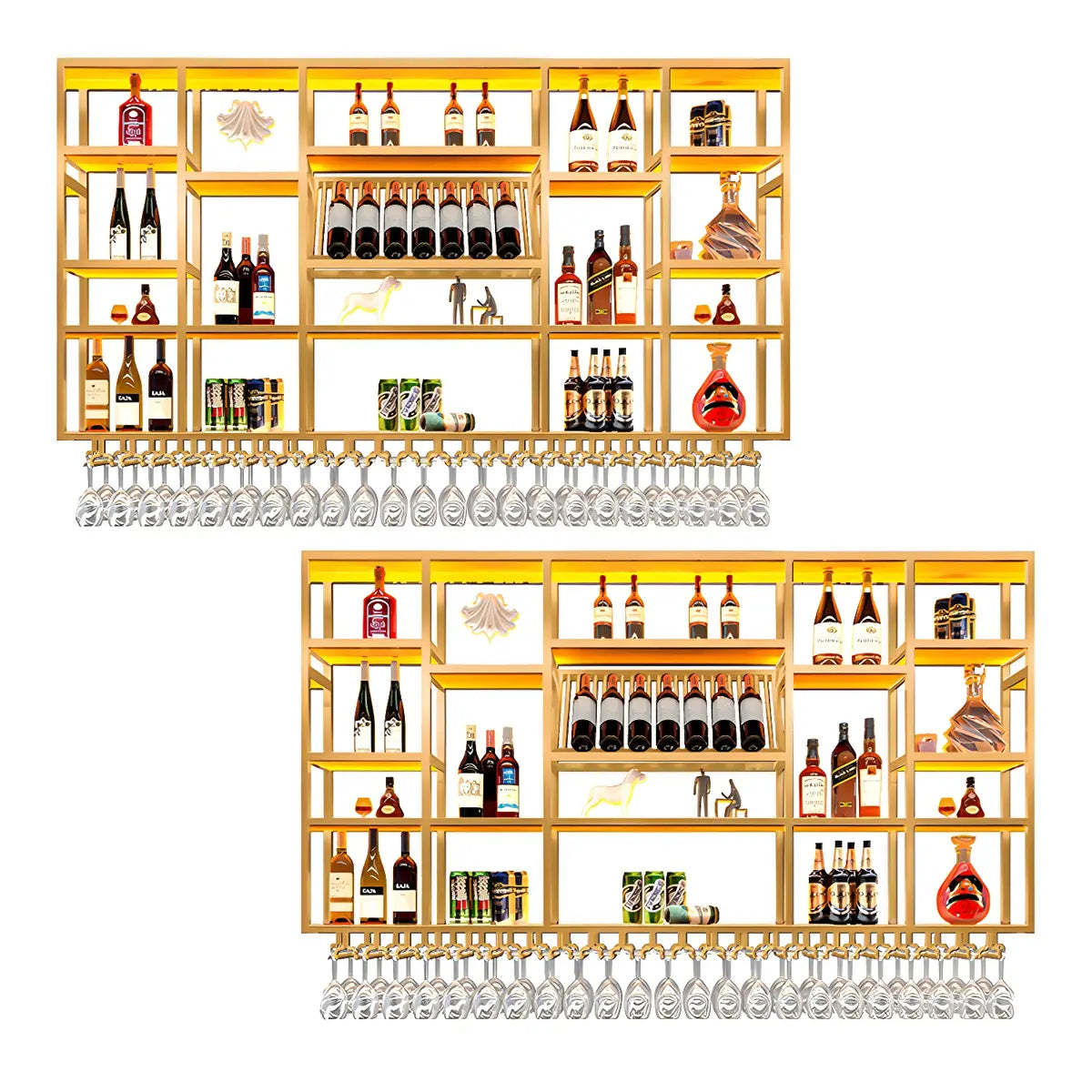 Large Black Metal Floating Wall Wine Rack — Black / 2 Piece Set