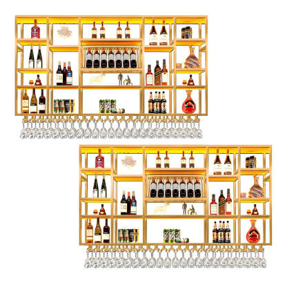 Large Black Metal Floating Wall Wine Rack — Black / 2 Piece Set