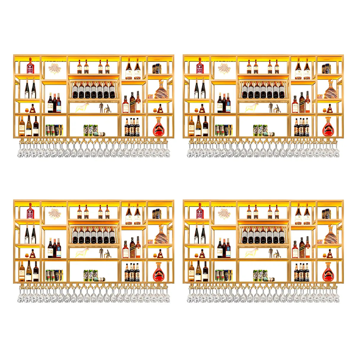 Large Black Metal Floating Wall Wine Rack — Black / 4 Piece Set