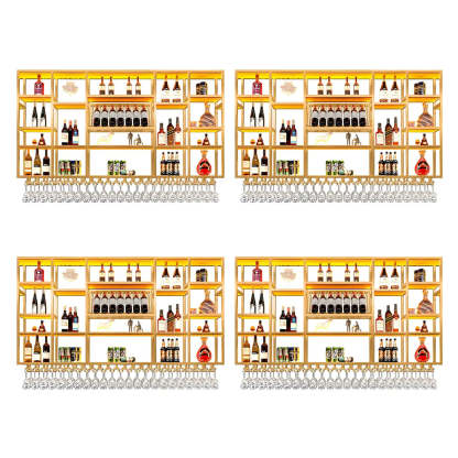 Large Black Metal Floating Wall Wine Rack — Black / 4 Piece Set