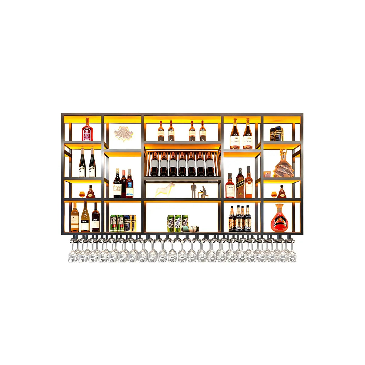 Large Black Metal Floating Wall Wine Rack — Gold / 1 Piece