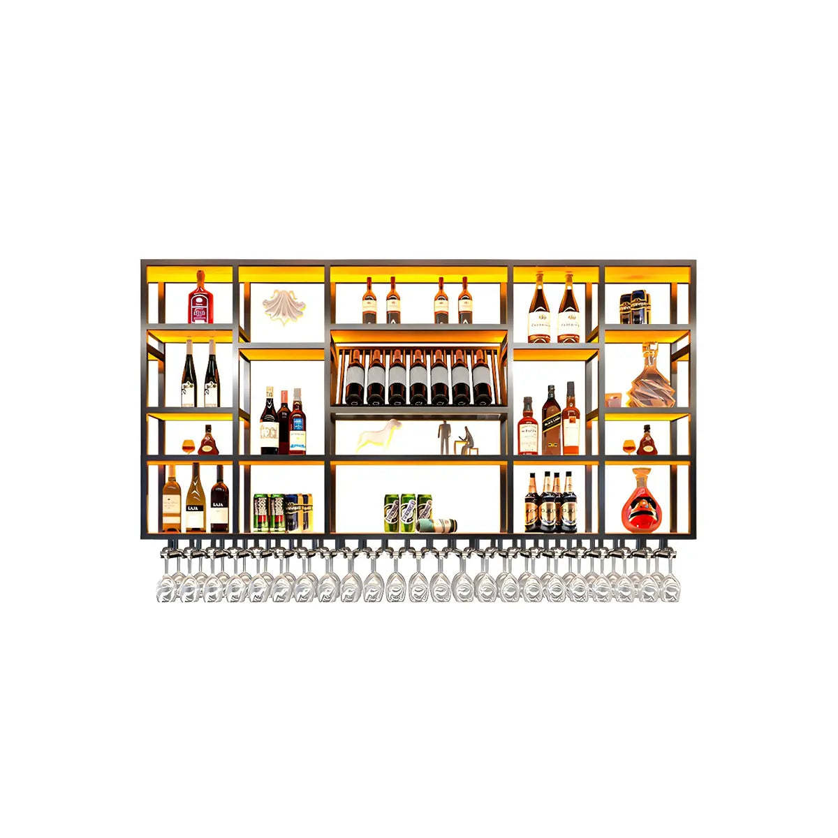 Large Black Metal Floating Wall Wine Rack — Gold / 1 Piece