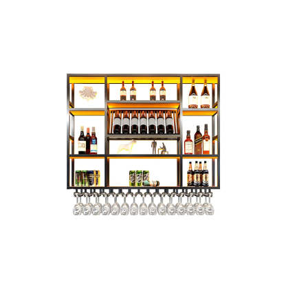Large Black Metal Floating Wall Wine Rack — Black / 2 Piece Set