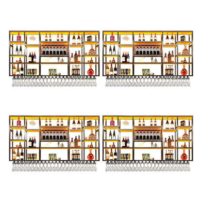 Large Black Metal Floating Wall Wine Rack — Gold / 4 Piece Set