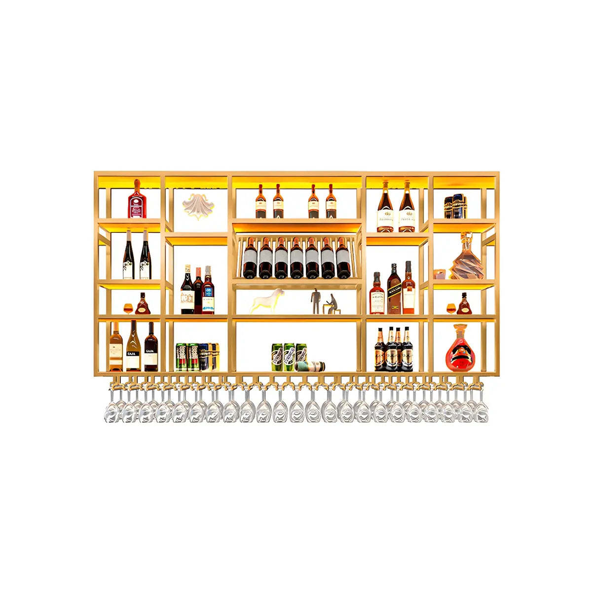 Large Black Metal Floating Wall Wine Rack — Black / 1 Piece