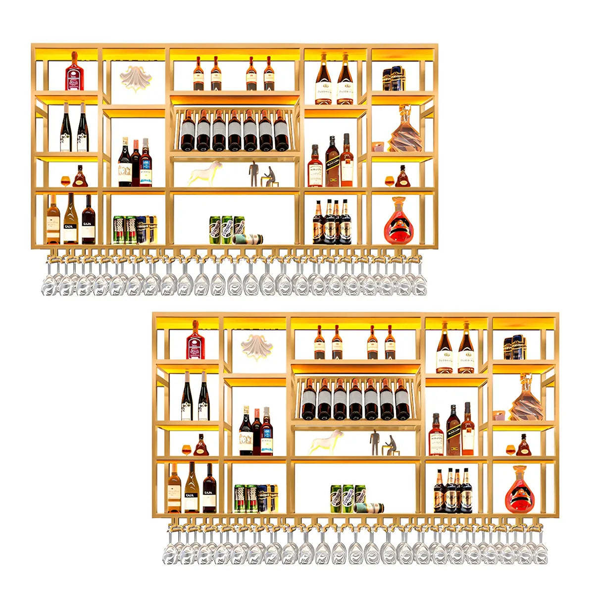 Large Black Metal Floating Wall Wine Rack — Black / 2 Piece Set