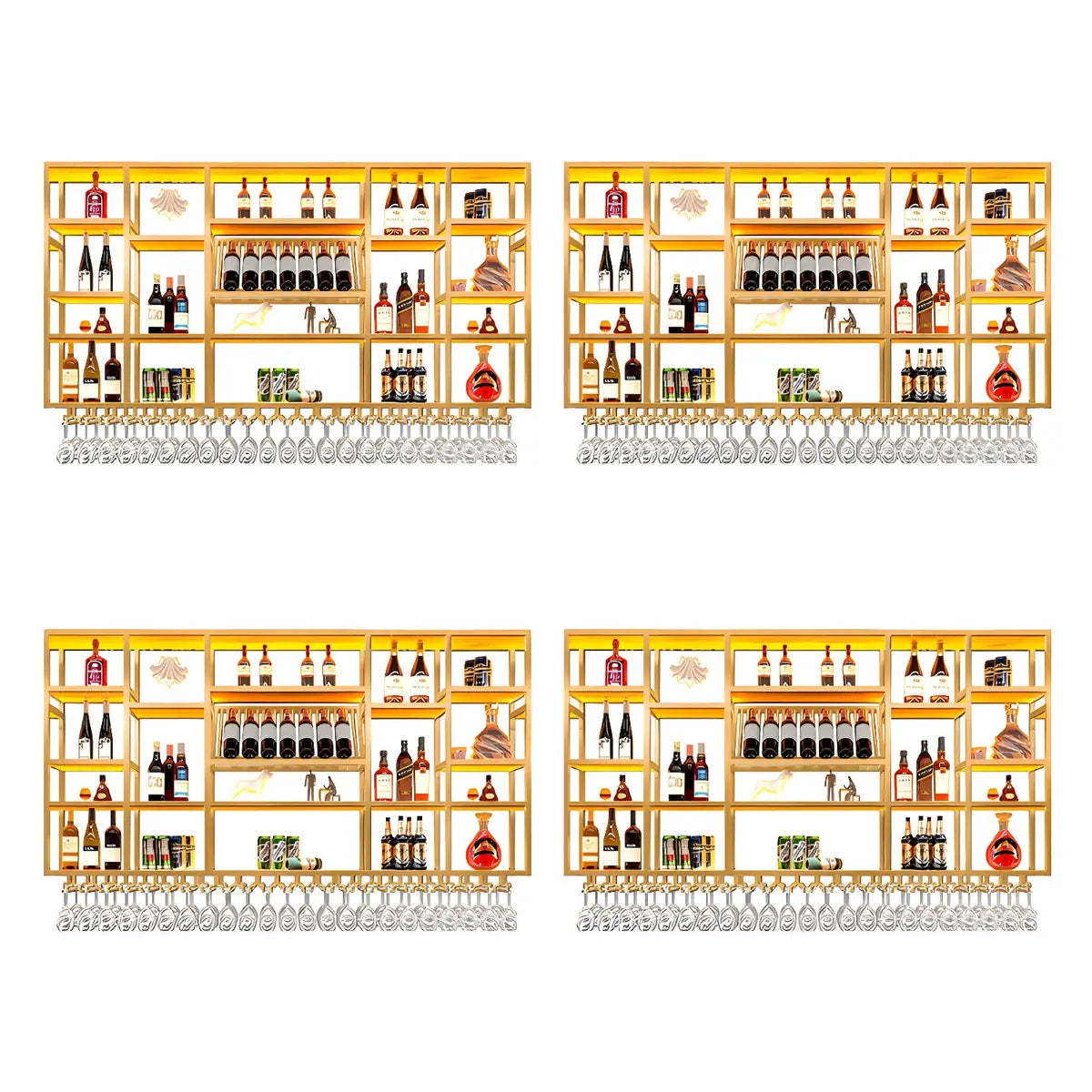 Large Black Metal Floating Wall Wine Rack — Black / 4 Piece Set