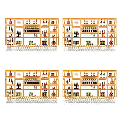 Large Black Metal Floating Wall Wine Rack — Black / 4 Piece Set