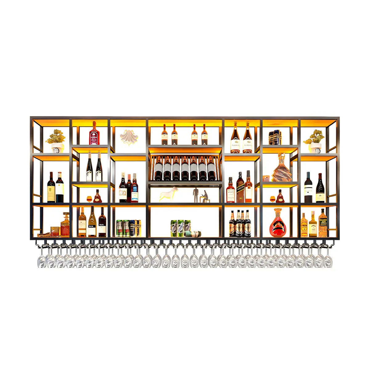Large Black Metal Floating Wall Wine Rack — Gold / 1 Piece