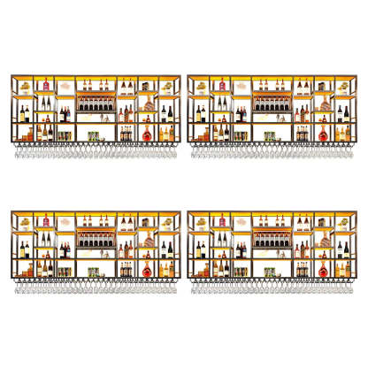 Large Black Metal Floating Wall Wine Rack — Gold / 4 Piece Set