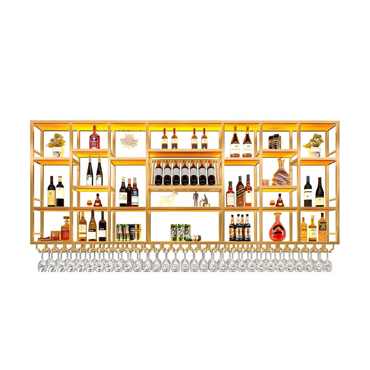 Large Black Metal Floating Wall Wine Rack