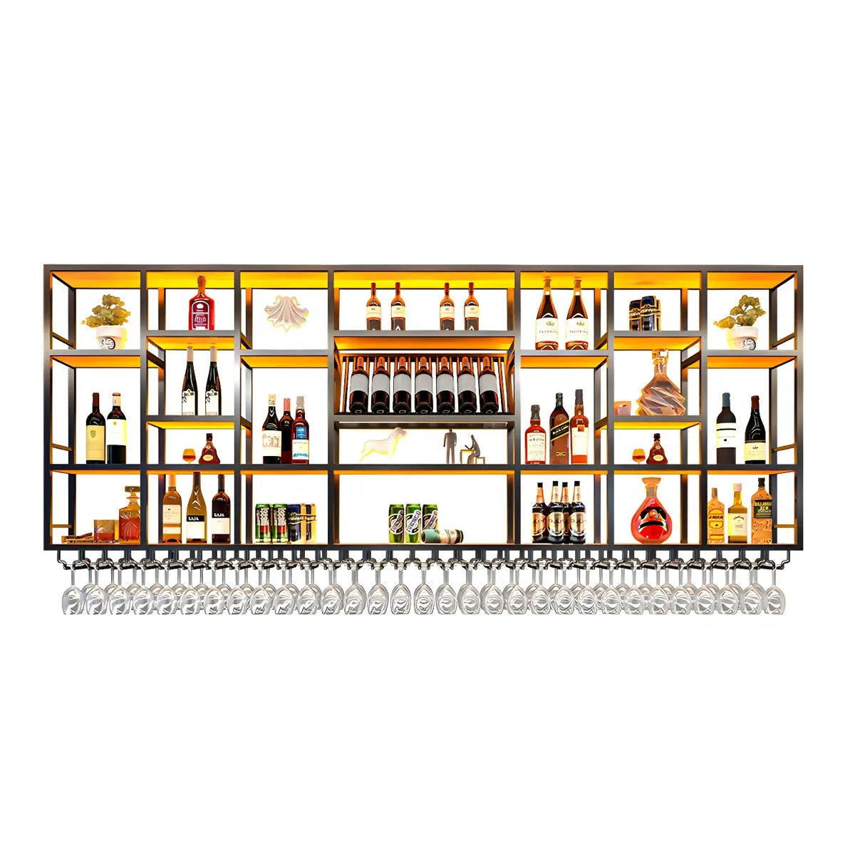 Large Black Metal Floating Wall Wine Rack