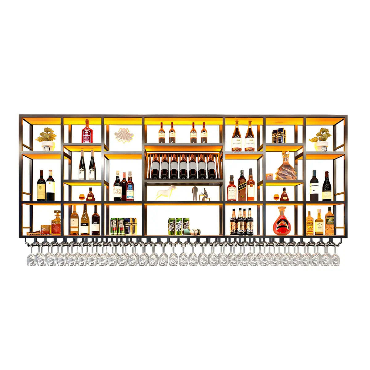 Large Black Metal Floating Wall Wine Rack