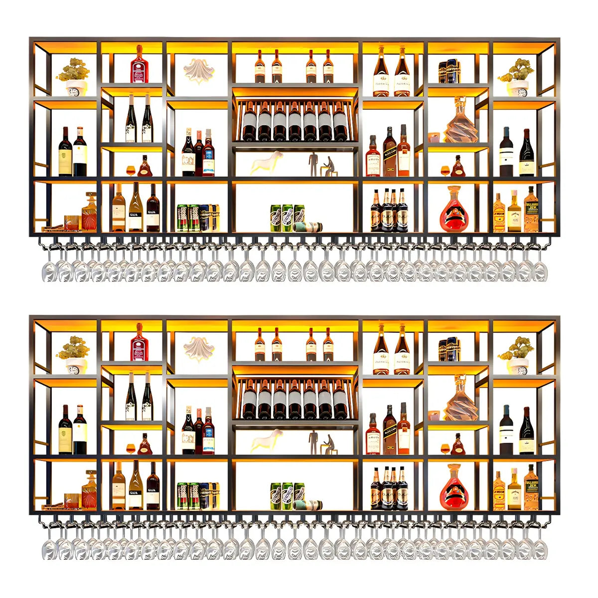 Large Black Metal Floating Wall Wine Rack