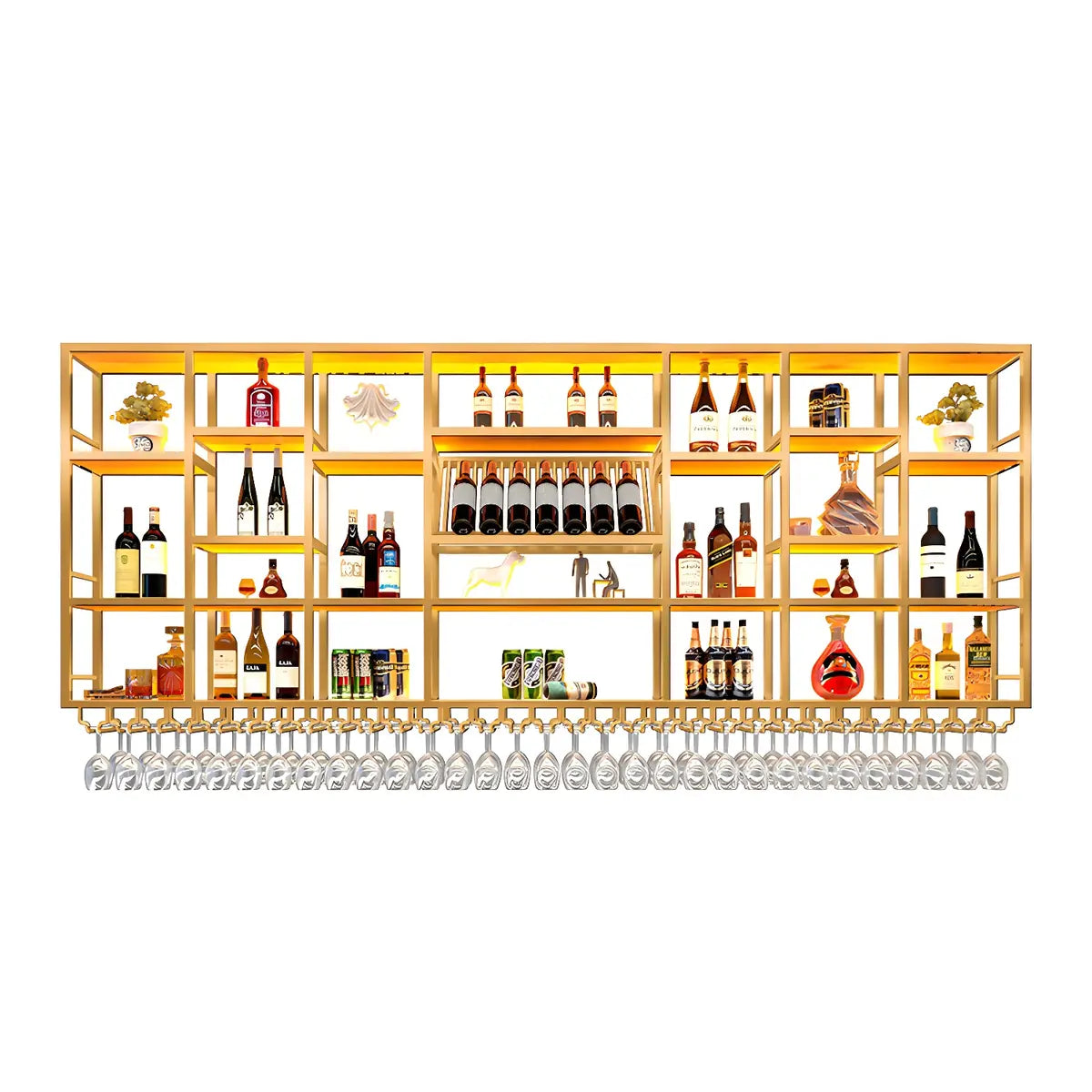 Large Black Metal Floating Wall Wine Rack