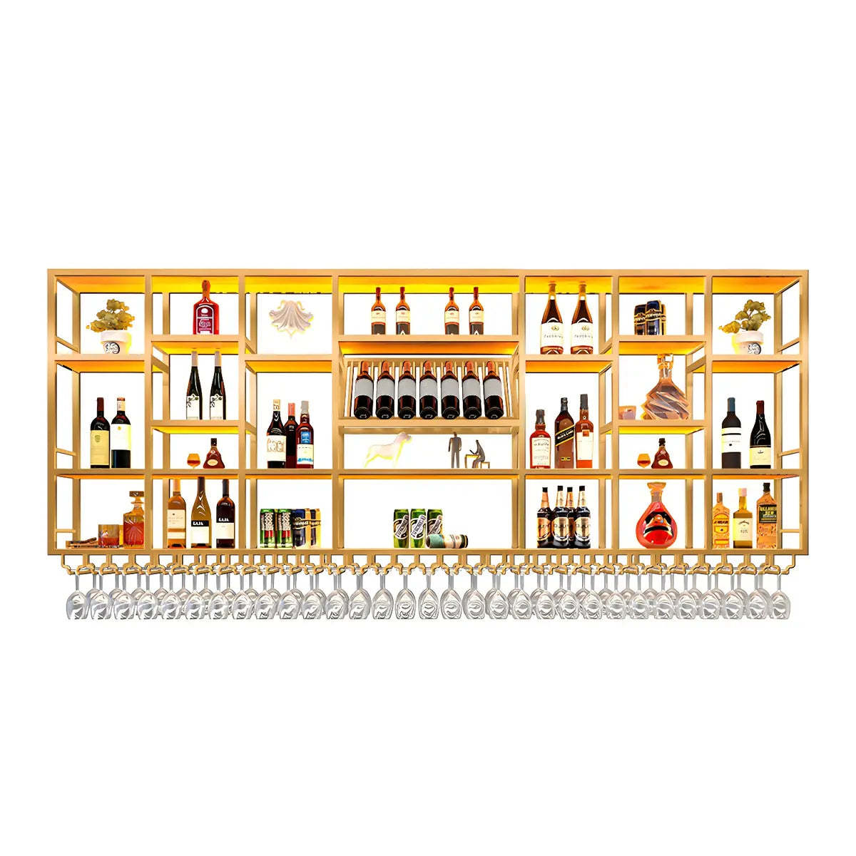 Large Black Metal Floating Wall Wine Rack