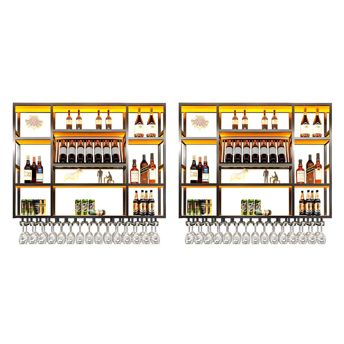 Large Black Metal Floating Wall Wine Rack — Gold / 1 Piece