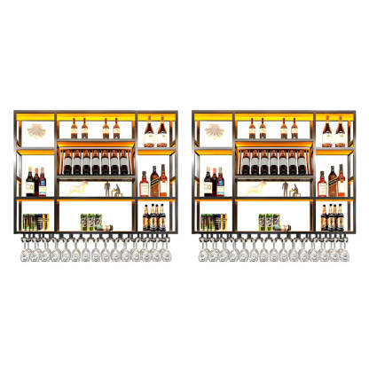 Large Black Metal Floating Wall Wine Rack — Gold / 1 Piece