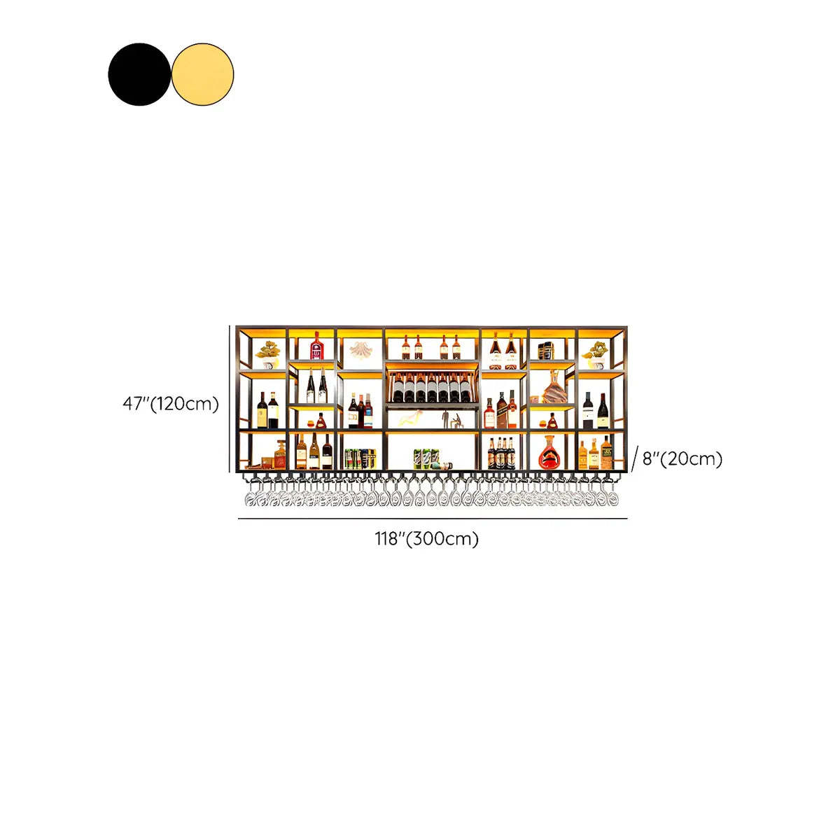 Large Black Metal Floating Wall Wine Rack