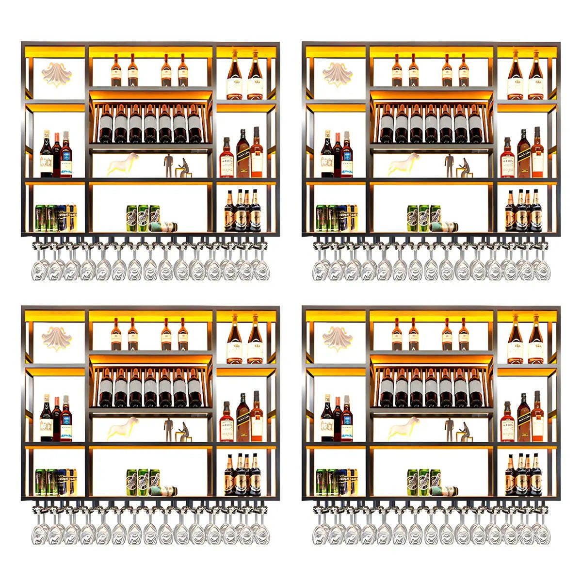Modern wine floating red wine cabinets, Lighom — 47.2" L x 7.9" W x 47.2" H / Black / Set of 4
