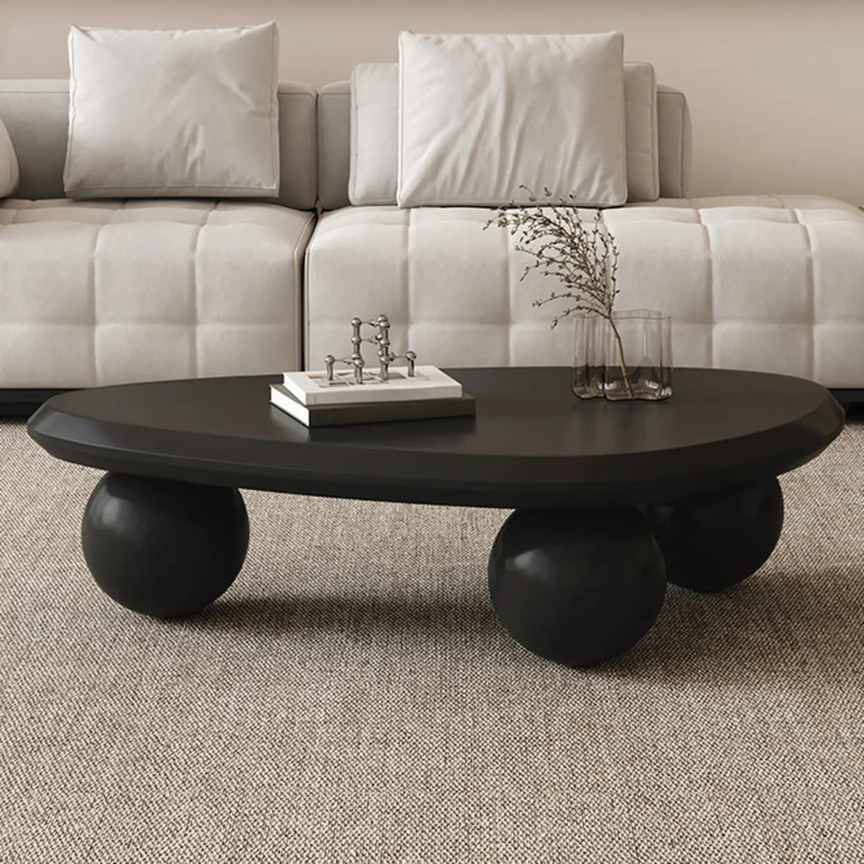 Black Manufactured Wood Triangle Ball Base Coffee Table — Black