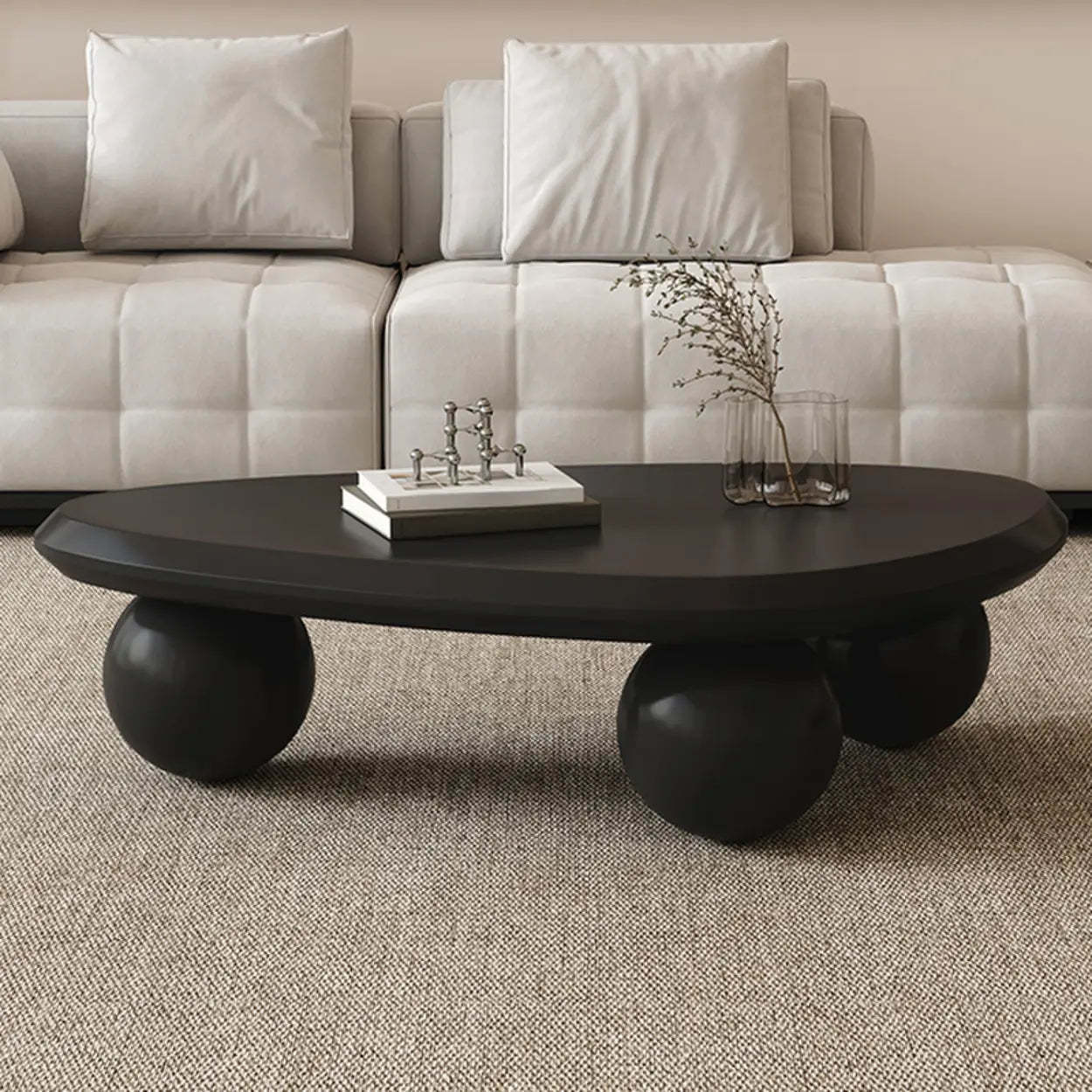 Black Manufactured Wood Triangle Ball Base Coffee Table — Black