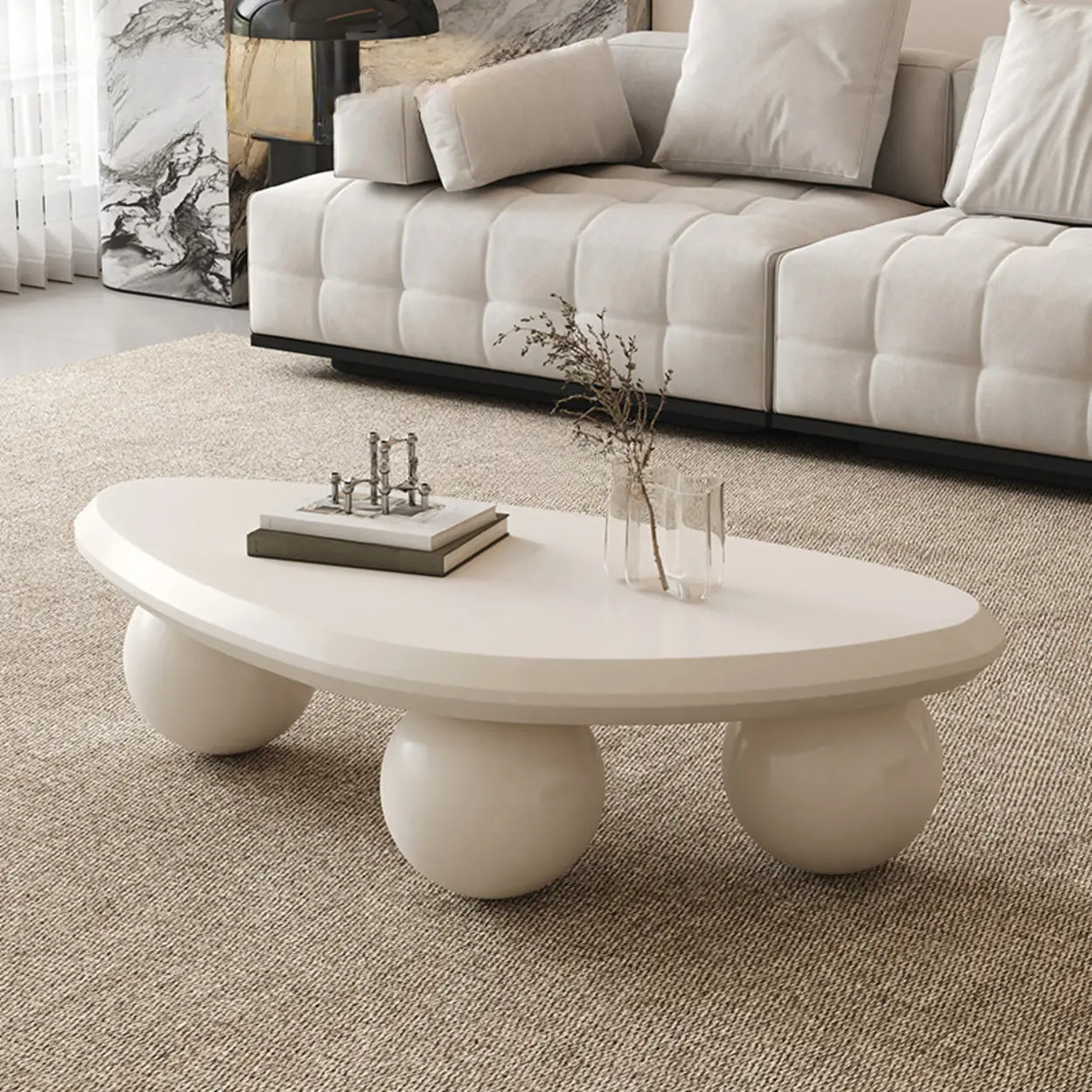 Black Manufactured Wood Triangle Ball Base Coffee Table — White