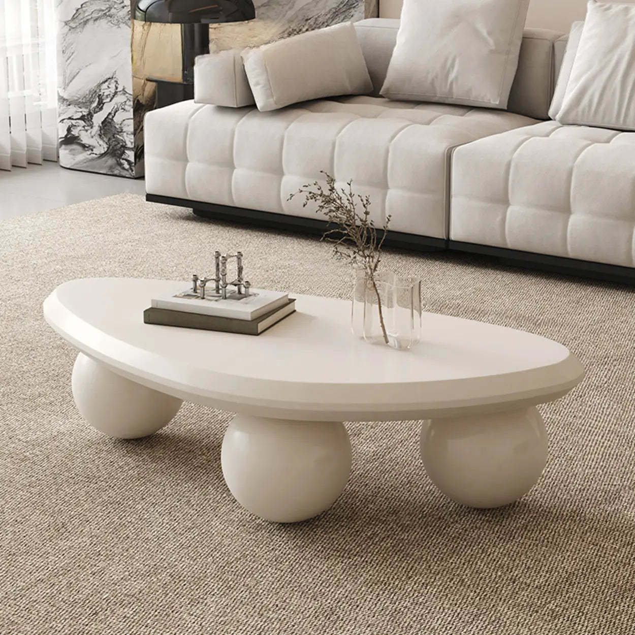 Black Manufactured Wood Triangle Ball Base Coffee Table — White