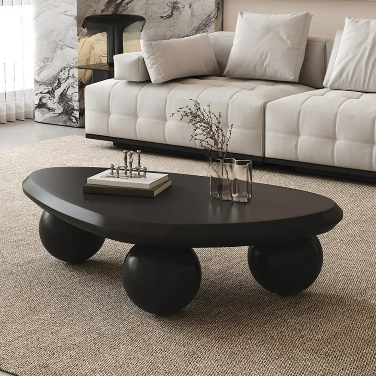 Black Manufactured Wood Triangle Ball Base Coffee Table — Black