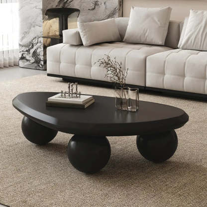 Black Manufactured Wood Triangle Ball Base Coffee Table — Black