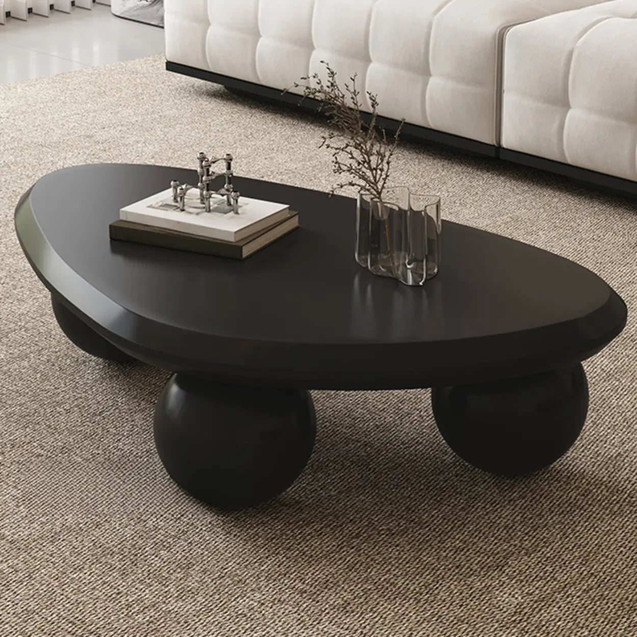 Black Manufactured Wood Triangle Ball Base Coffee Table — White