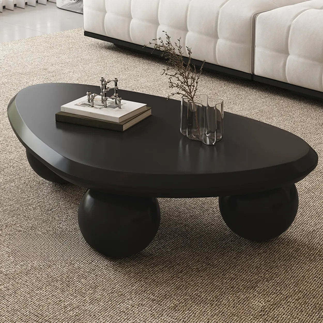 Black Manufactured Wood Triangle Ball Base Coffee Table — White