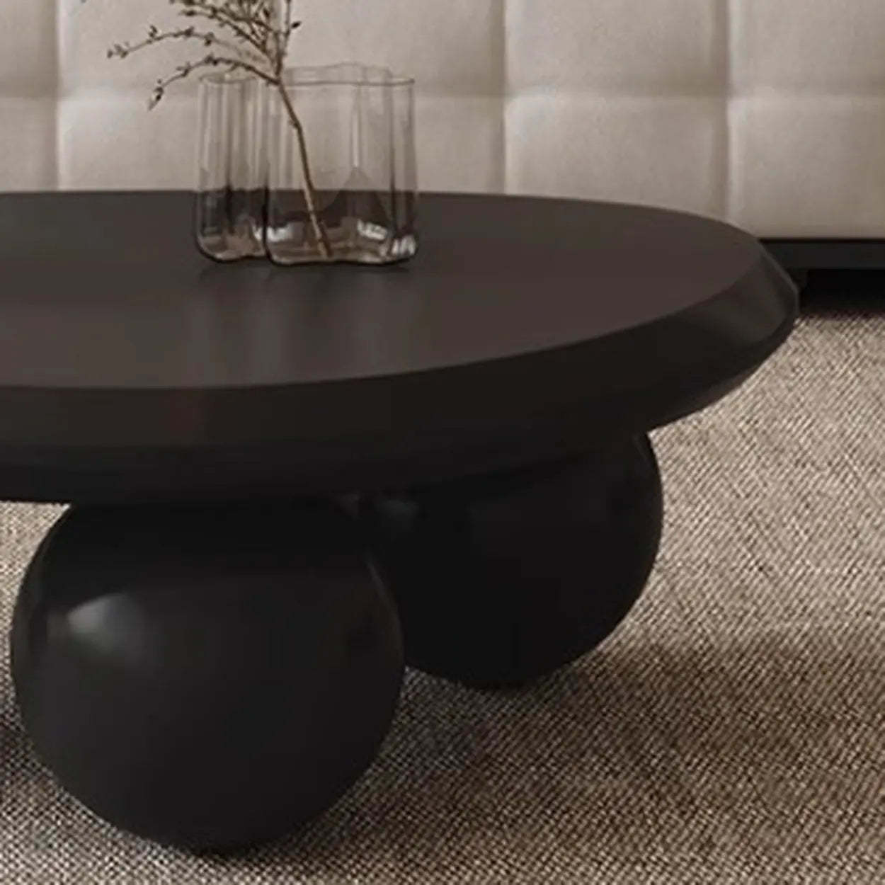 Black Manufactured Wood Triangle Ball Base Coffee Table