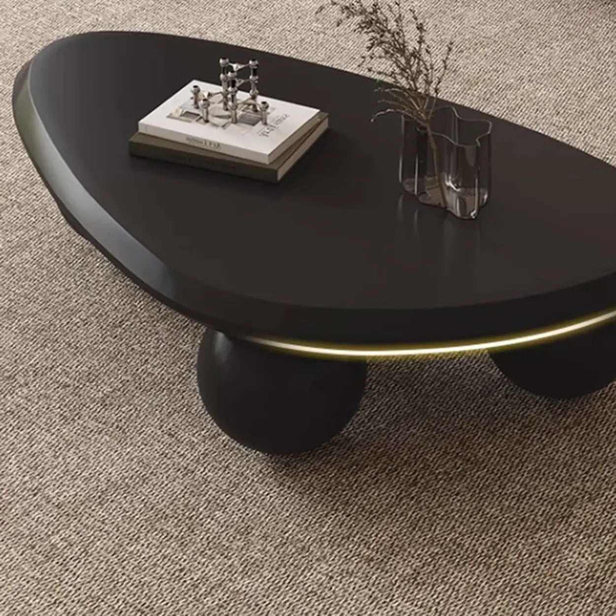 Black Manufactured Wood Triangle Ball Base Coffee Table