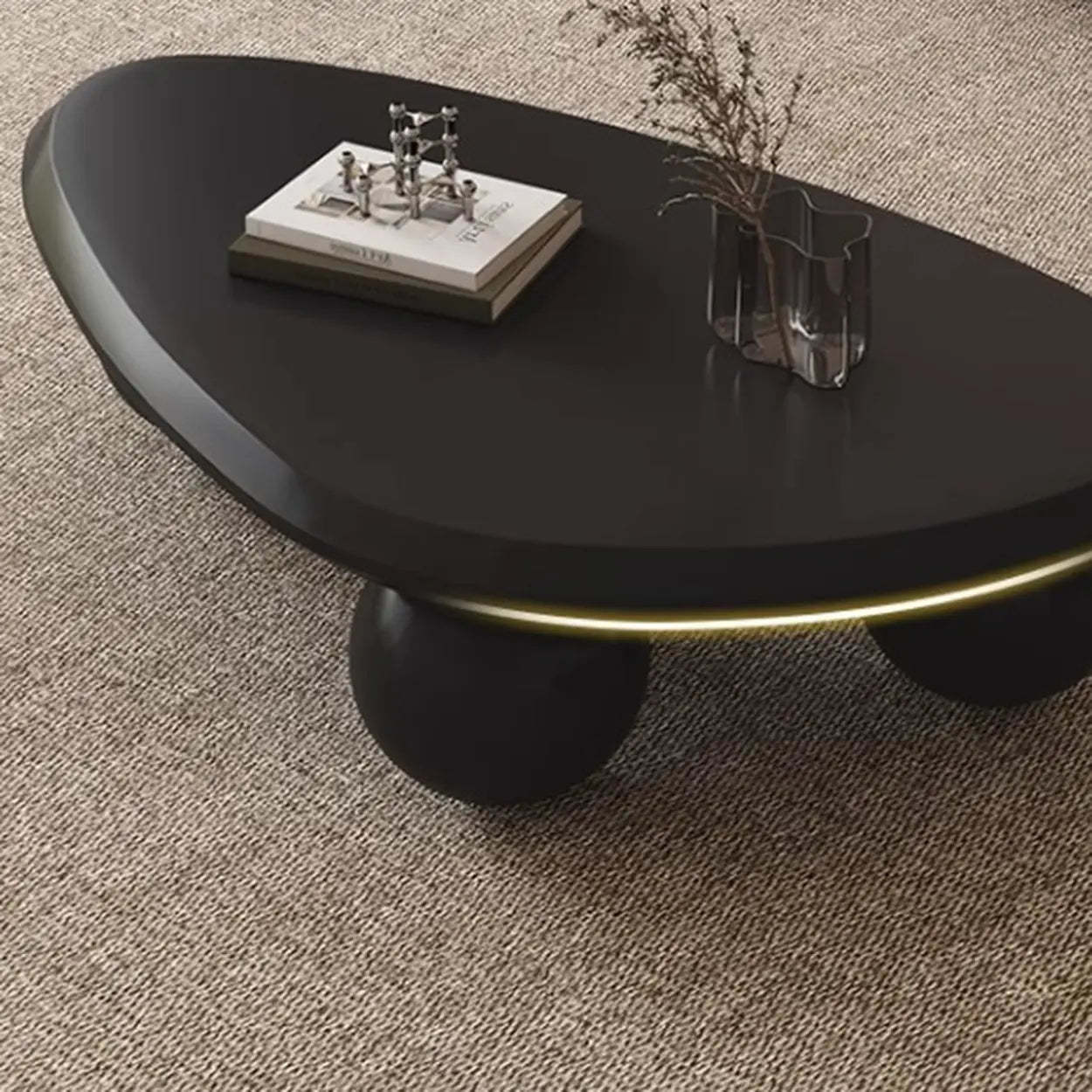 Black Manufactured Wood Triangle Ball Base Coffee Table