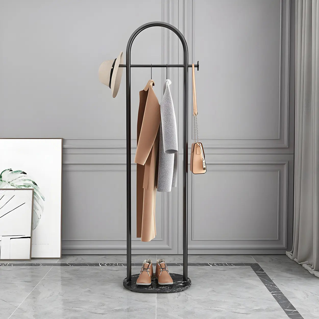 Black Marble Base Arched Metal Freestanding Coat Rack