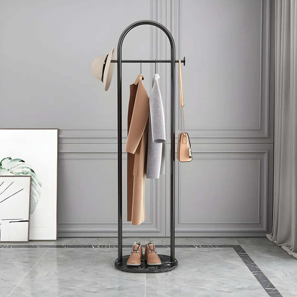 Lighom modern arched home black hall trees & coat racks in metal — 20" L x 13" W x 67" H