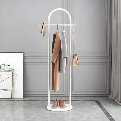 Black Marble Base Arched Metal Freestanding Coat Rack — White