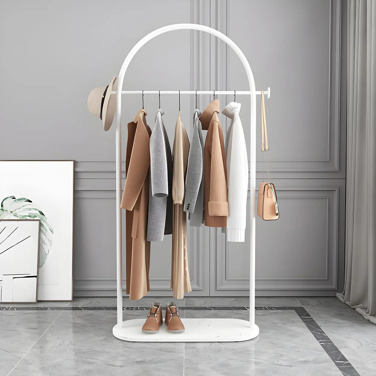 Black Marble Base Arched Metal Freestanding Coat Rack — Gold-White