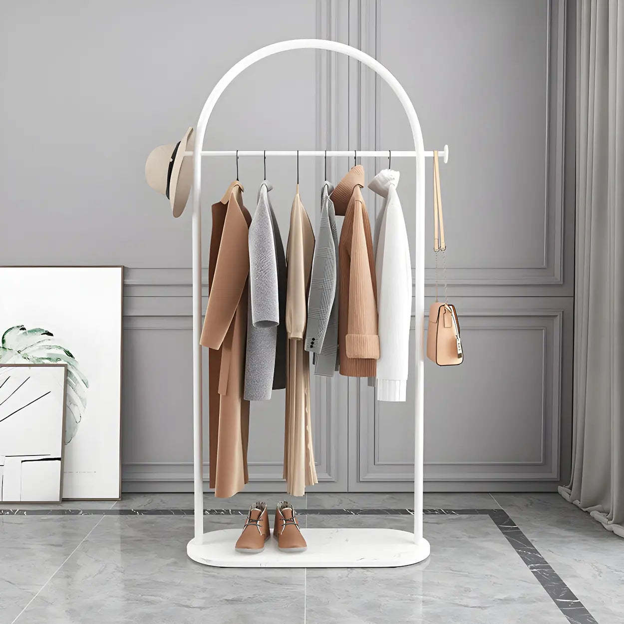 Black Marble Base Arched Metal Freestanding Coat Rack — Gold-White