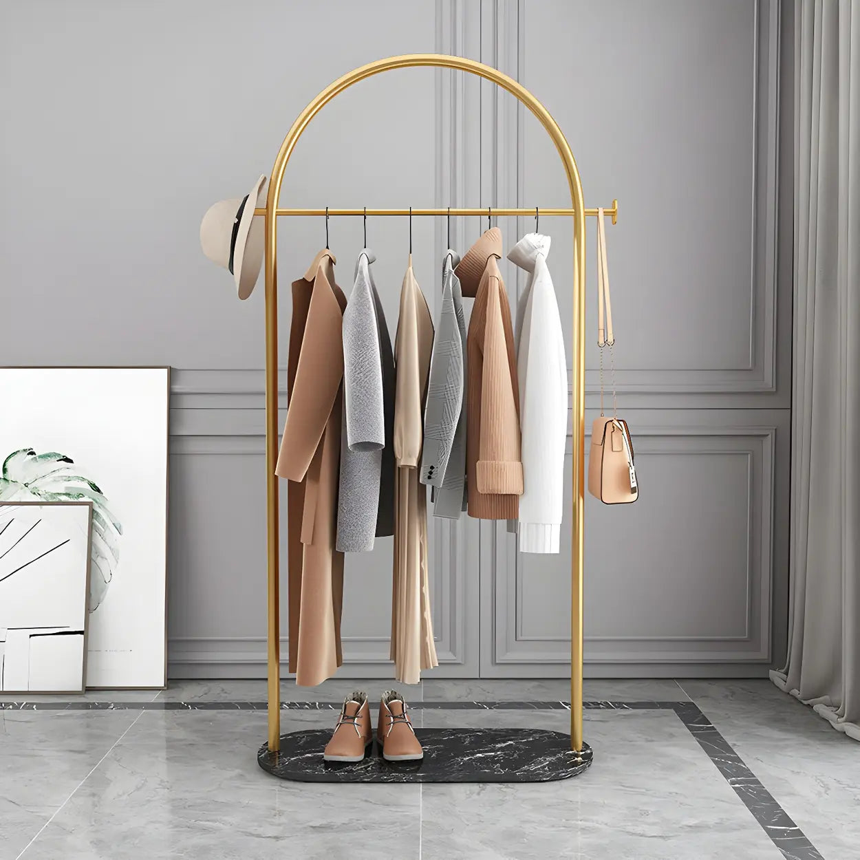 Black Marble Base Arched Metal Freestanding Coat Rack