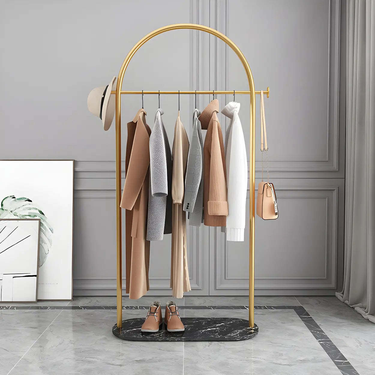 Black Marble Base Arched Metal Freestanding Coat Rack