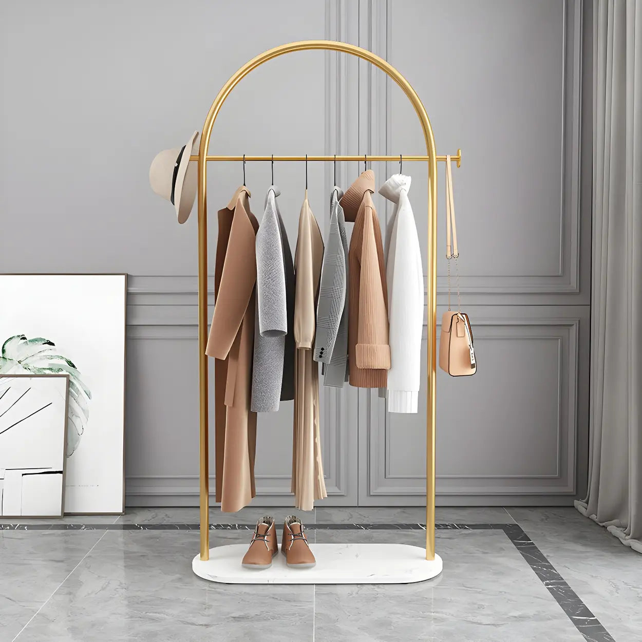 Black Marble Base Arched Metal Freestanding Coat Rack