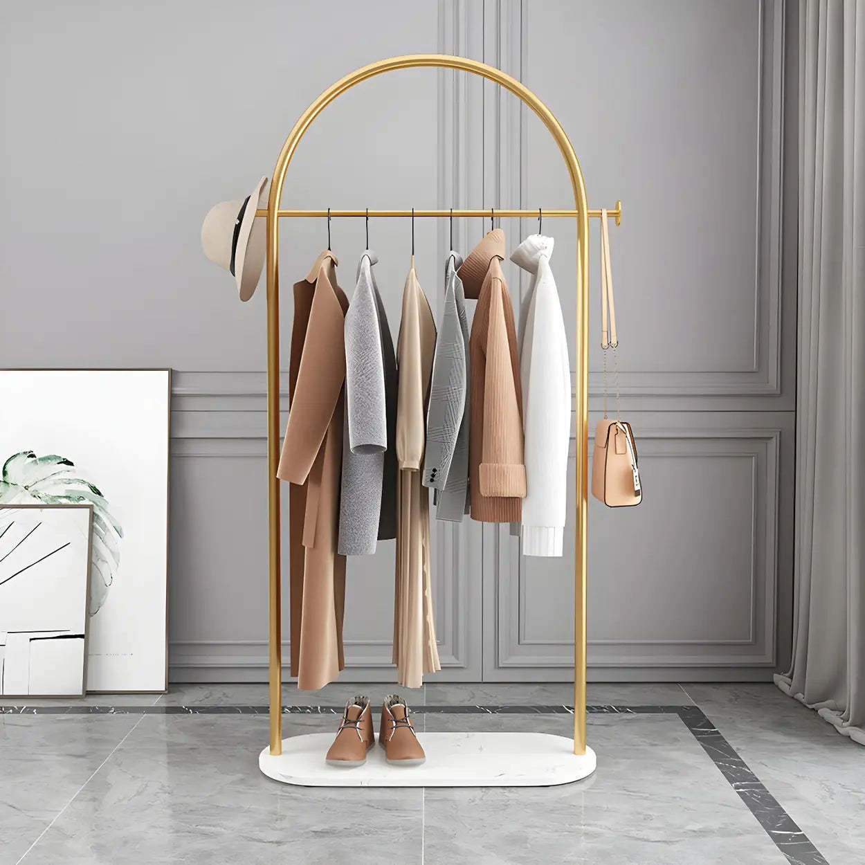 Black Marble Base Arched Metal Freestanding Coat Rack