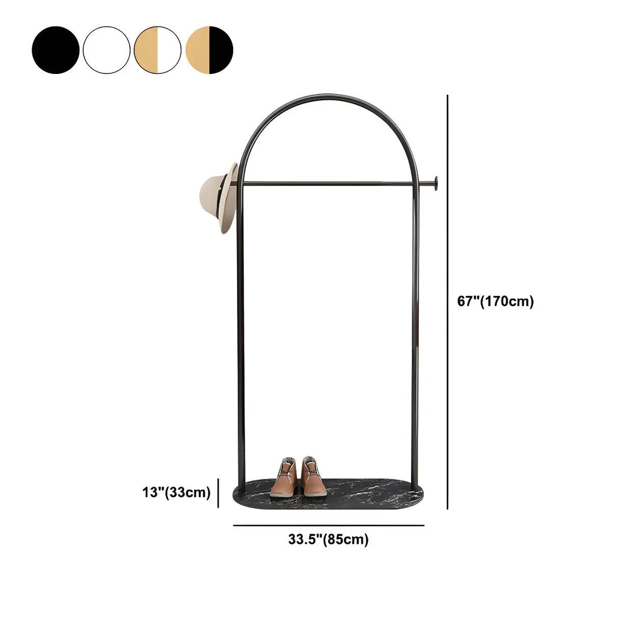 Black Marble Base Arched Metal Freestanding Coat Rack