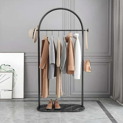 Black Marble Base Arched Metal Freestanding Coat Rack — Gold-White
