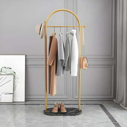Black Marble Base Arched Metal Freestanding Coat Rack — Gold-Black