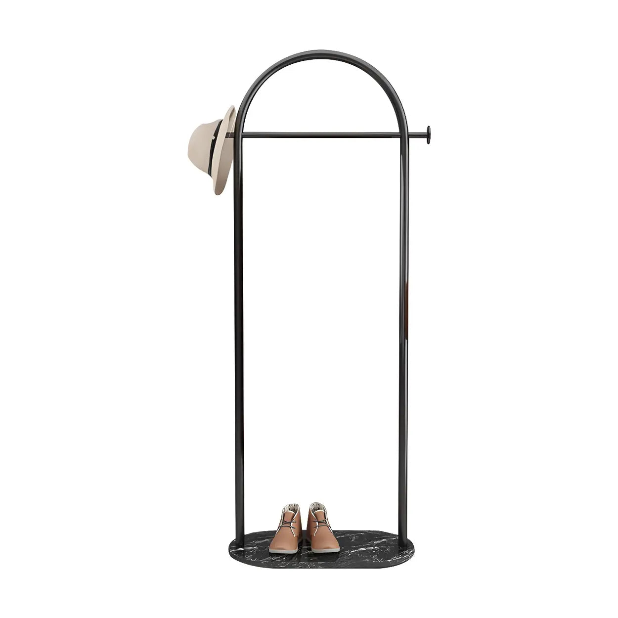 Black Marble Base Arched Metal Freestanding Coat Rack — Black
