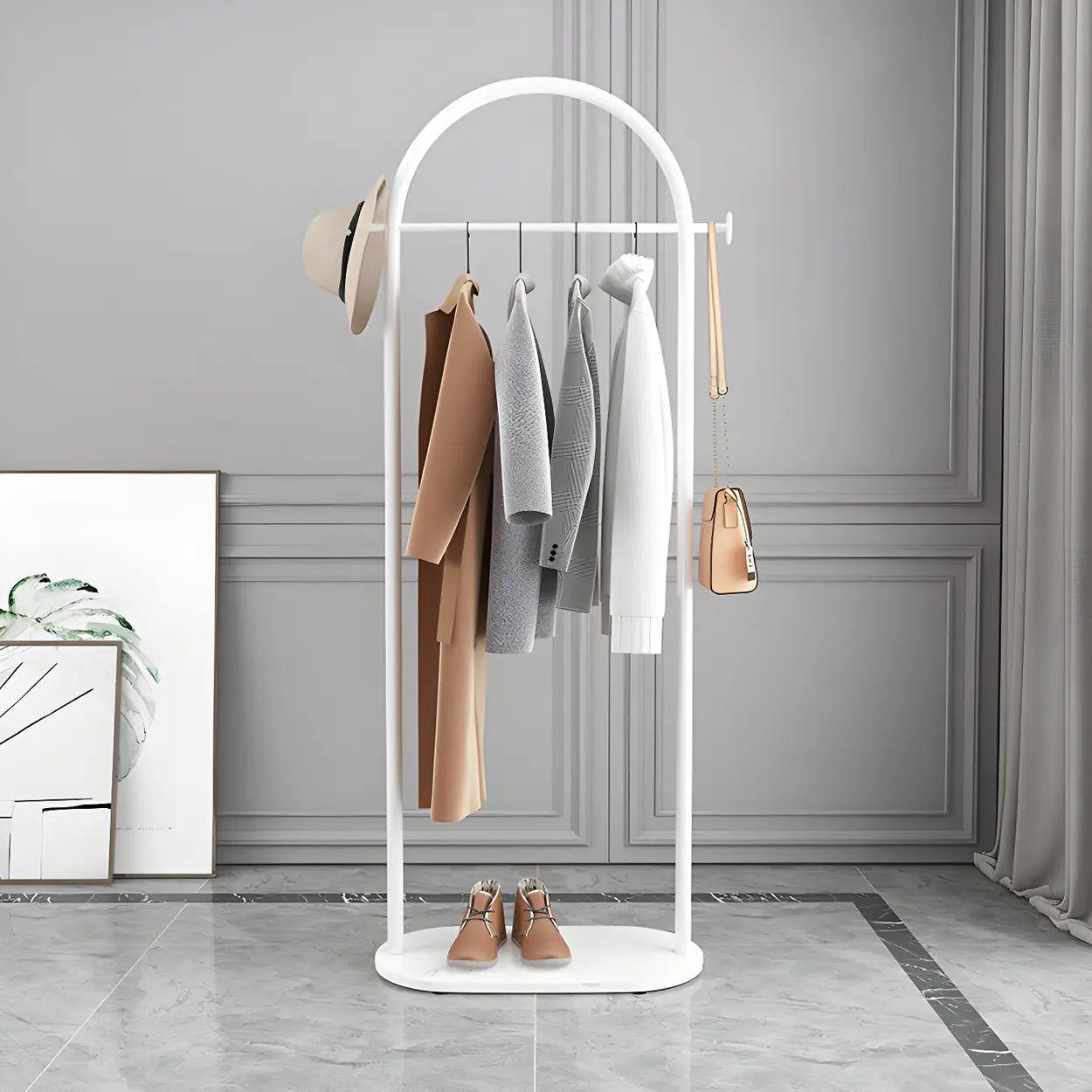 Black Marble Base Arched Metal Freestanding Coat Rack — Black